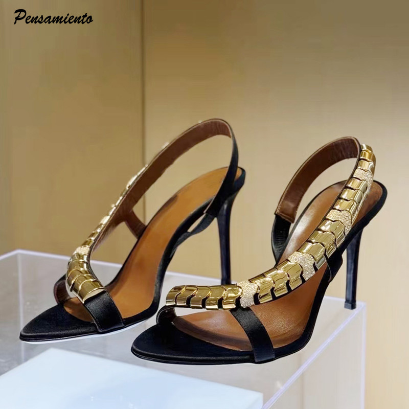 Luxury Lifestyle Shoes - Luksusowe sandały gladiatorki damskie z satyny,
